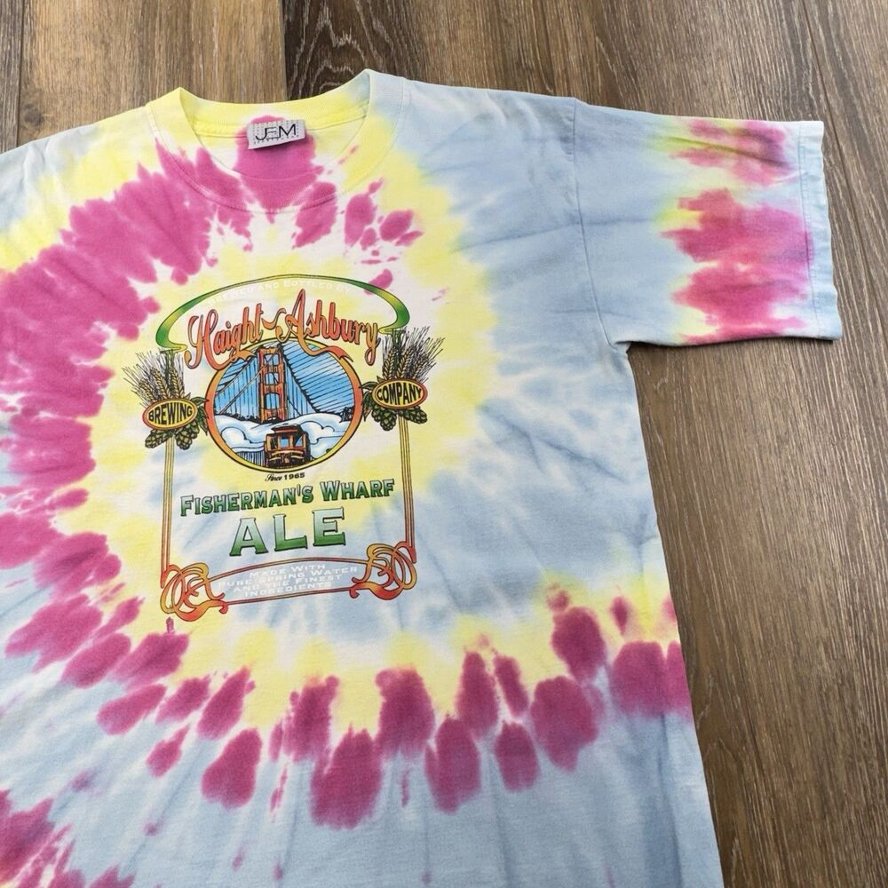 Vintage Haight Ashbury Brewing Co Shirt Mens L Tie Dye Fishermans Wharf Ale Tee
